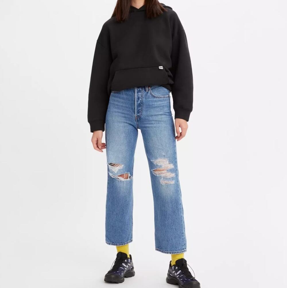 Levi’s Premium Ribcage Straight Ankle Distressed High Rise Jeans Y2K Casual 25